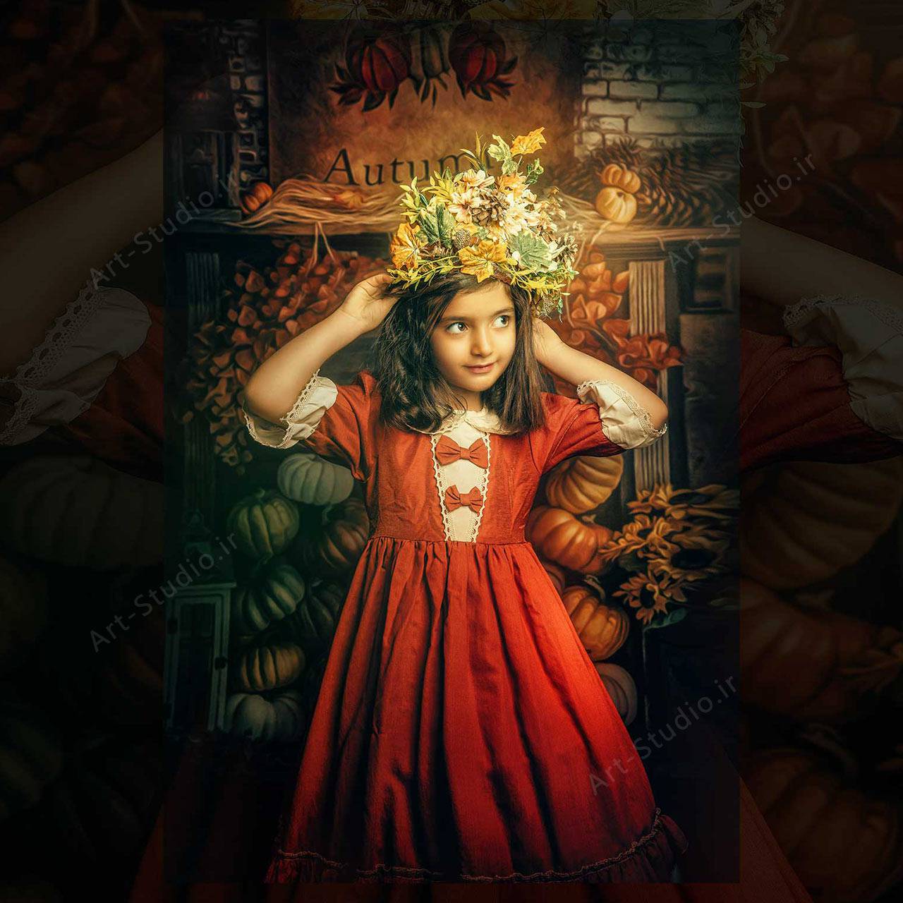 عکاسی مناسبتی تم پاییز کودک ژانر پرتره | آتلیه عکاسی آرت