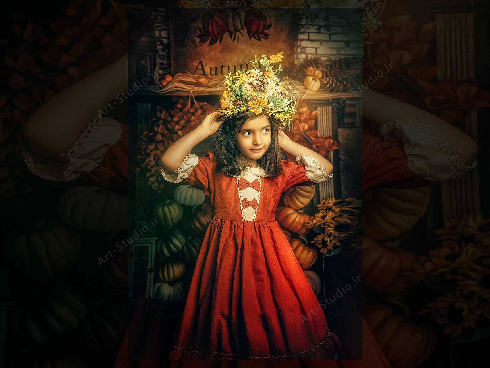عکاسی مناسبتی تم پاییز کودک ژانر پرتره | آتلیه عکاسی آرت